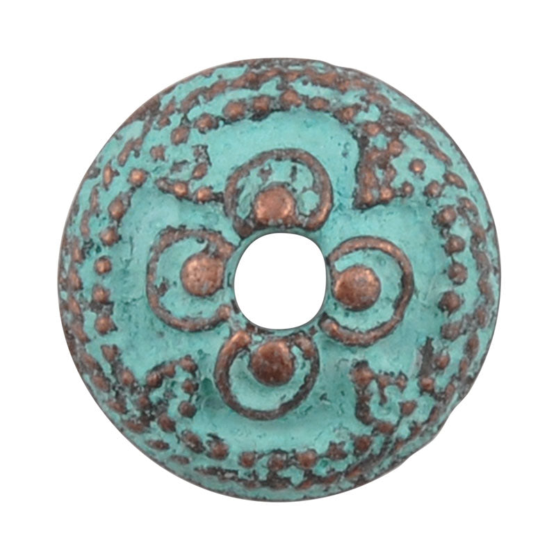 Findings-13mm Ornamental Bead Cap-Green Patina