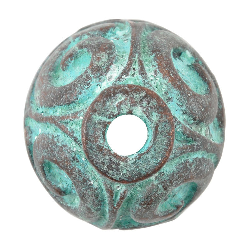 Findings-23x20mm Large Swirl Bead Cap-Green Patina