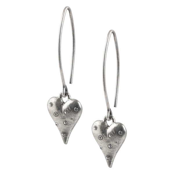 Finished Jewelry-Heart Charm With Crystals-Open Oval Mini Ear Wire Hook  Earrings-Antique Silver - Tamara Scott Designs