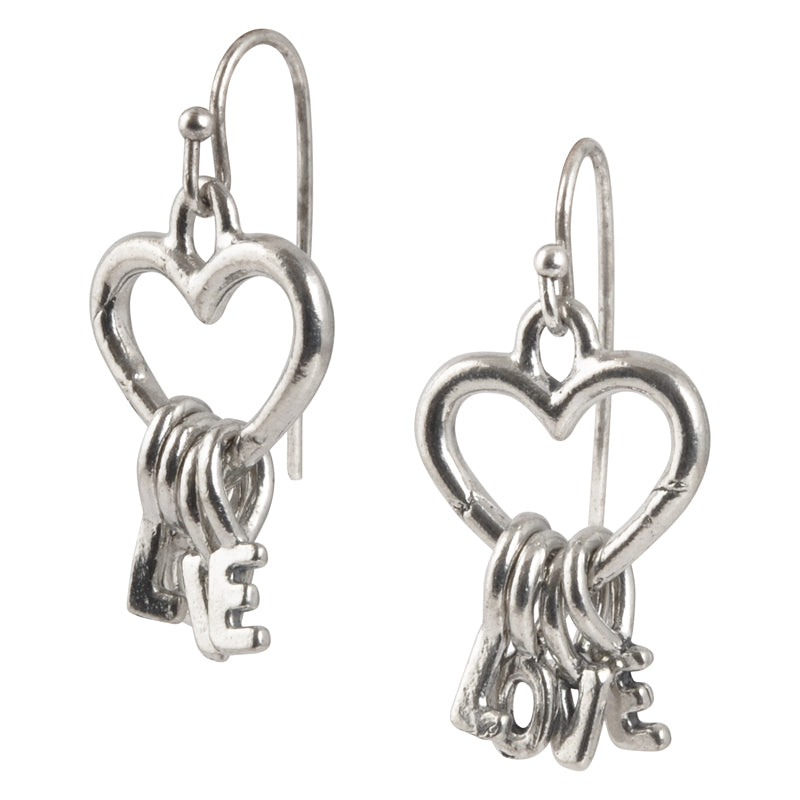 Finished Jewelry-Heart Love-Ear Wire Ball Earrings-Antique Silver-One Pair Tamara Scott Designs