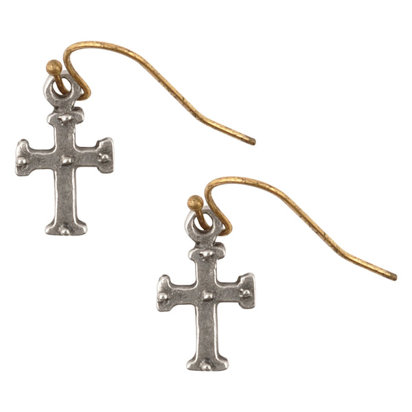 Finished Jewelry-Tiny Medieval Cross-Ear Wire Ball Earrings-Gold + Bronze -  Tamara Scott Designs