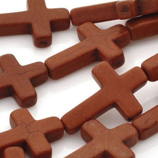 Gemstone-20x30mm Large Howlite Cross-Brown-15.5 Inch Strand