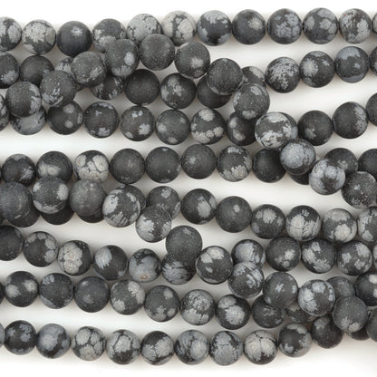 Gemstone-8mm Round-Matte Snowflake Obsidian-15 Inch Strand-Quantity 1