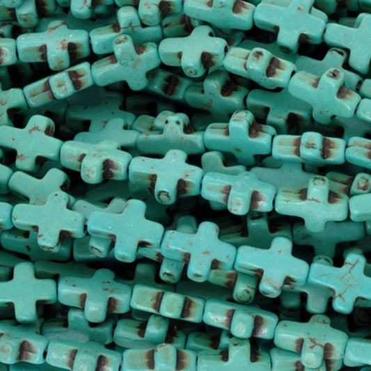 Gemstone-8x10mm Cross-xsmall-Howlite-Turquoise-15 Inch Strand