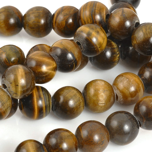 Gemstone Beads-10mm Round Tiger's Eye-Large Hole-Quantity 5 Beads