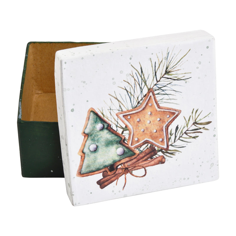 Gift Boxes-Cinnamon and Pine Branches-Paper Mache-Square-X-Small-Quantity 1