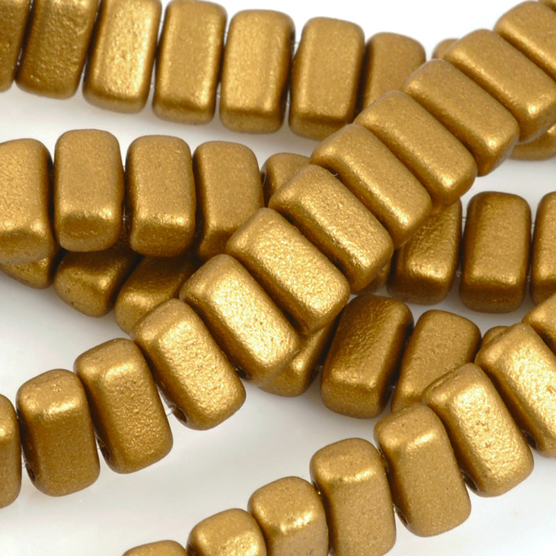 Glass-3x6mm CzechMates Brick Bead-Matte Metallic Goldenrod-Czech-Quantity 1