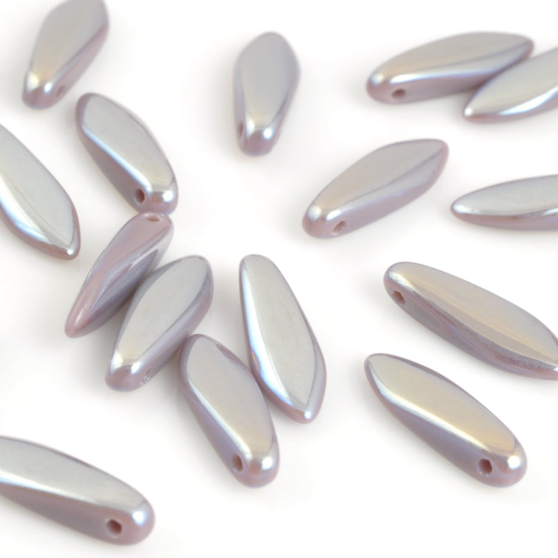 Czech Glass-5x16mm Dagger Bead-Opaque Lilac Light Full AB-Czech-Quantity 20