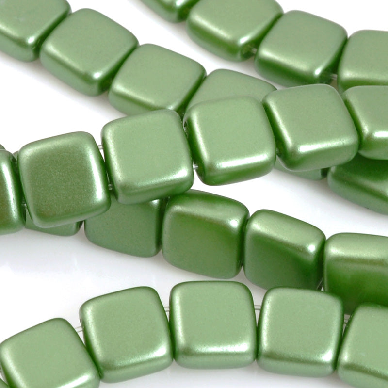 Glass-6mm CzechMates Tile Bead-Pearl Coat Olive-Czech-Quantity 1