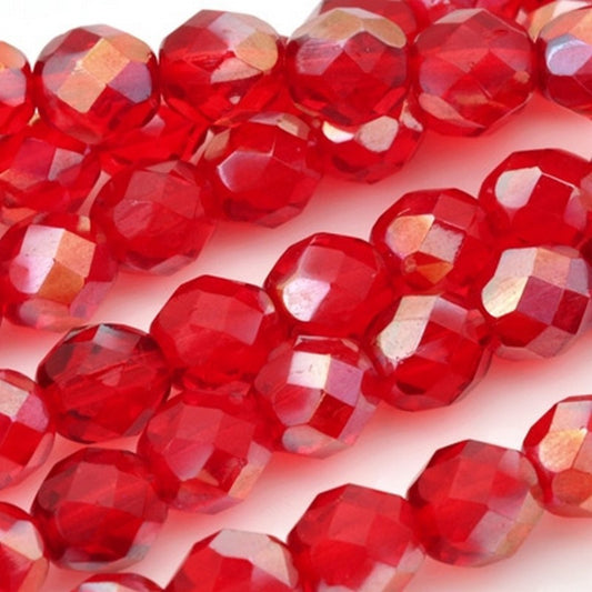 Glass-8mm Round Bead-Celsian Siam Ruby-Czech-Quantity 25