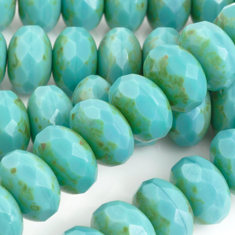 Glass Beads-11x7mm Rondelle-Turquoise Picasso-Czech-Quantity 1