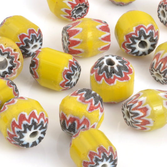 Glass Beads-13mm Handmade Chevron Trade-Yellow-Quantity 1