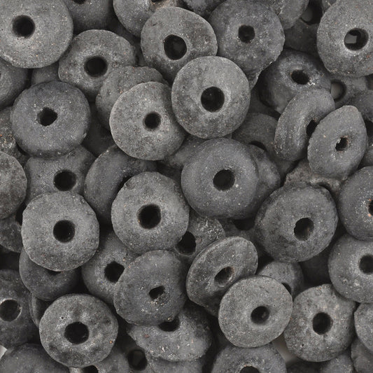 Glass Beads-14mm Pulverized Ashanti Saucer-Ghana-Dark Grey-Quantity 5