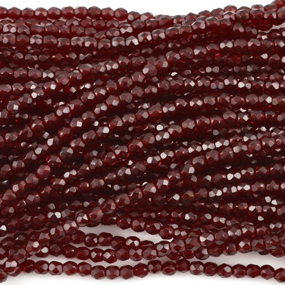 Glass Beads-3mm Fire Polish-Garnet-Czech-Quantity 1 Strand