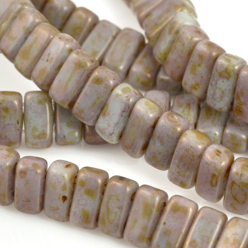 Glass Beads-3x6mm CzechMates Brick-Opaque Pale Turquoise Copper Picasso-Czech-Quantity 1