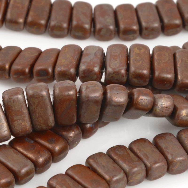 Glass Beads-3x6mm CzechMates Brick-Umber Copper Picasso-Czech-Quantity 1