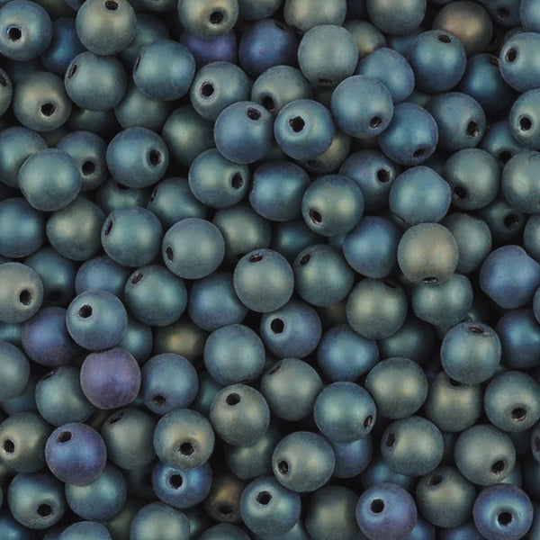 Czech Fire Polished Glass Beads 8mm Round Full Pearlized - Navy Blue (25)