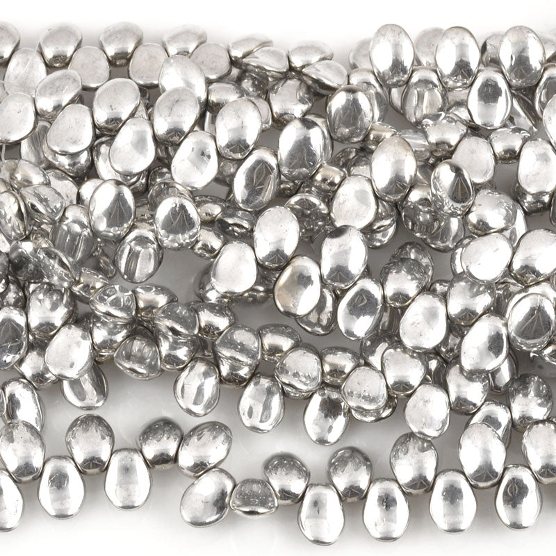 Glass-6x8mm Petal Bead-Silver