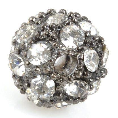 Metal Beads-10mm Round Cubic Zirconia Rhinestone Pave-Gunmetal-Crystal-Quantity 1