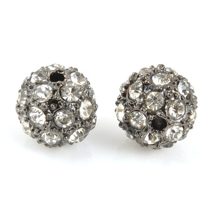 Metal Beads-12mm Round Cubic Zirconia Rhinestone Pave-Gunmetal-Crystal-Quantity 1