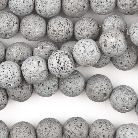 Natural-10mm Volcanic Lava Bead-Grey-Round-15.5 Inch Strand