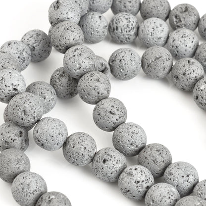 Natural-10mm Volcanic Lava Bead-Grey-Round-15.5 Inch Strand