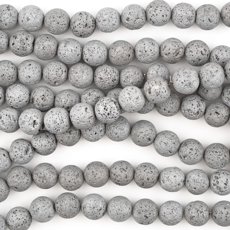 Natural-10mm Volcanic Lava Bead-Grey-Round-15.5 Inch Strand