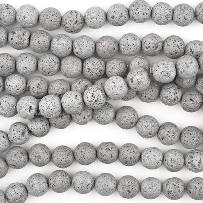 Natural-10mm Volcanic Lava Bead-Grey-Round-15.5 Inch Strand