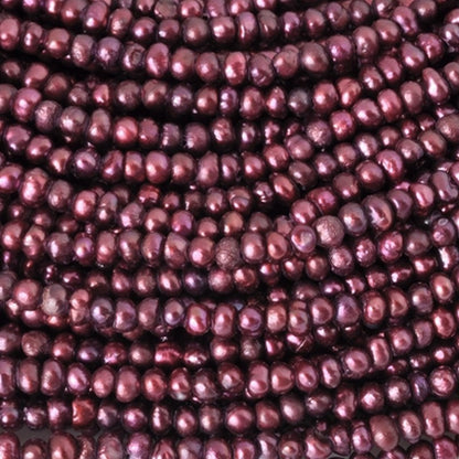 Pearl-2mm Tiny Freshwater Pearl-Burgundy-15 Inch Strand