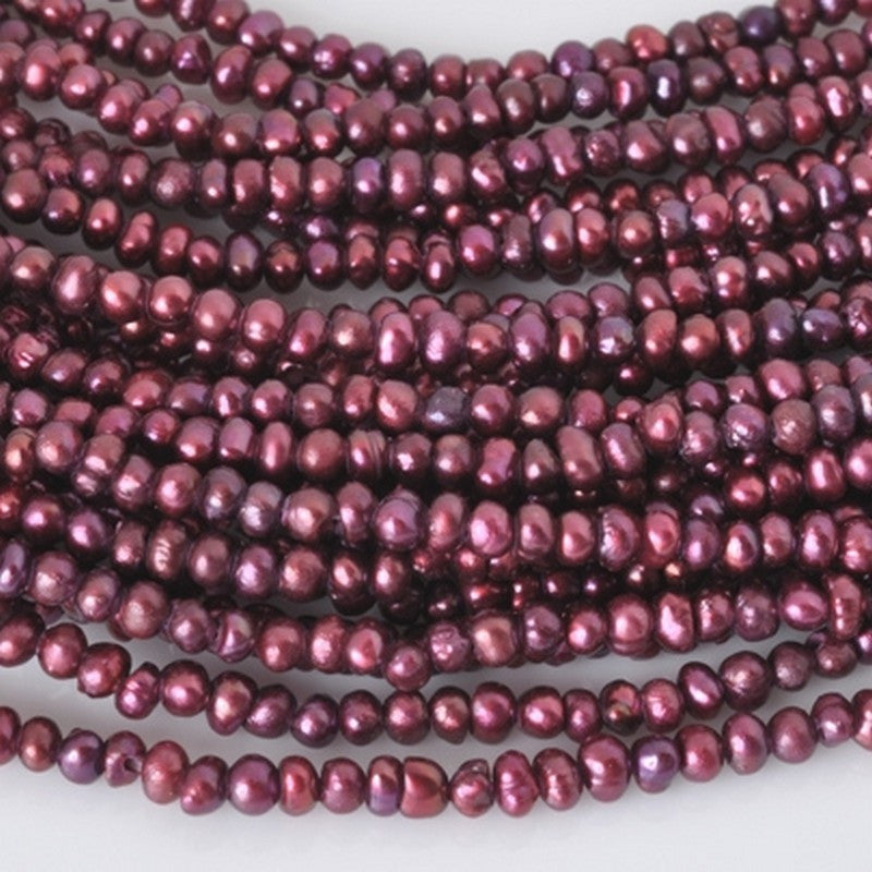 Pearl-2mm Tiny Freshwater Pearl-Burgundy-15 Inch Strand