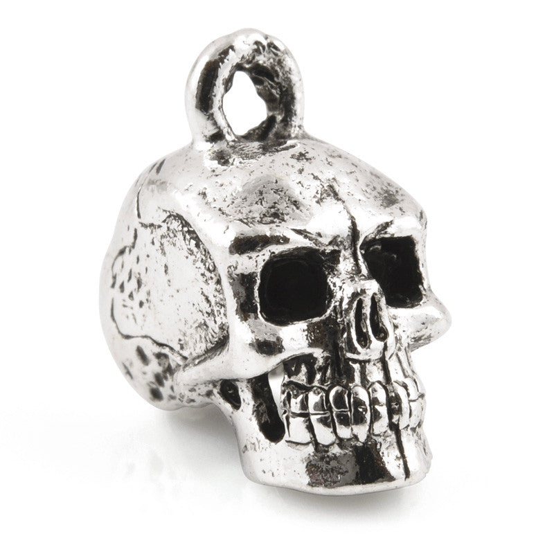 Pewter-17x8mm Pewter Skull Head Charm-3 Dimensional-Light Antique Sterling