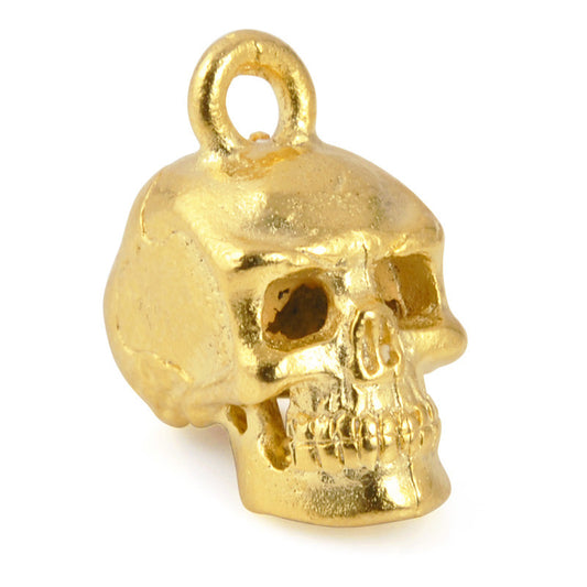 Pewter-17x8mm Skull Head Charm-3 Dimensional-Matte Gold