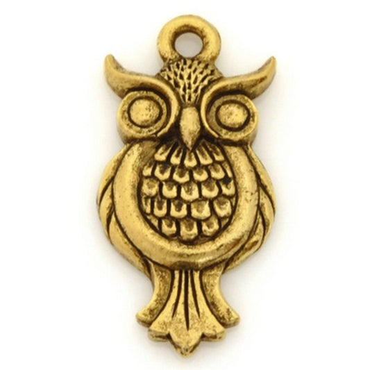 Pewter-21x12mm Owl Charm-Antique Gold-Quantity 1