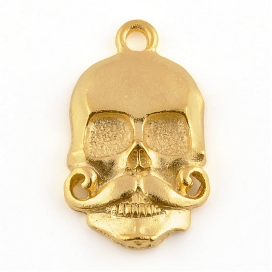 Pewter-21x15mm Skull With Mustache Pendant-Matte Gold-Quantity 1