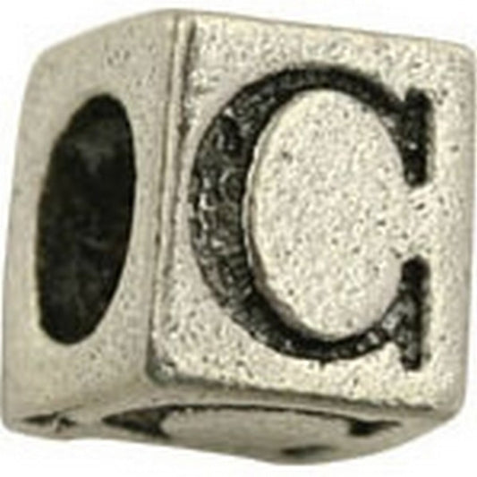 Pewter-5.5mm Block Letter C-Bead-Antique Silver-Quantity 1