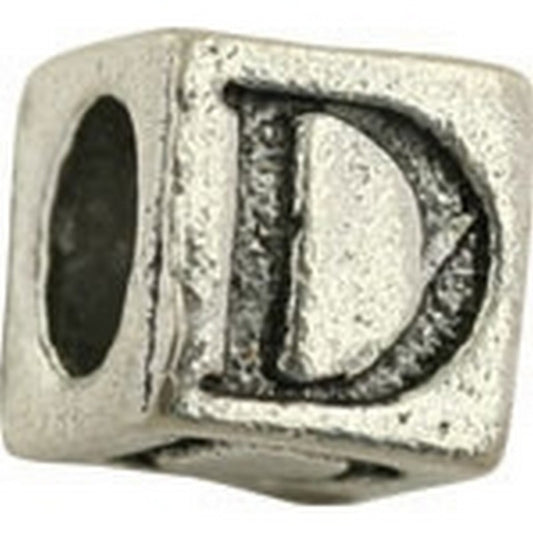 Pewter-5.5mm Block Letter-D-Bead-Antique Silver-Quantity 1