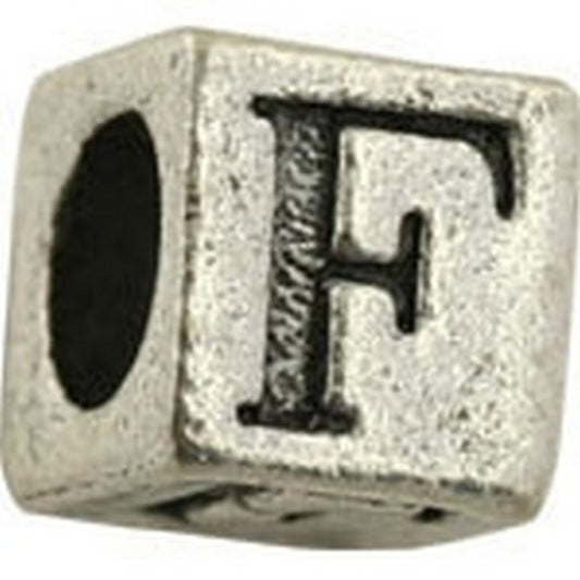 Pewter-5.5mm Block Letter-F-Bead-Antique Silver-Quantity 1