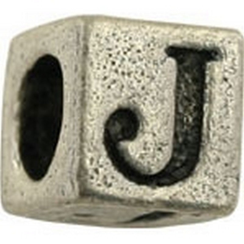 Pewter-5.5mm Block Letter-J-Bead-Antique Silver-Quantity 1