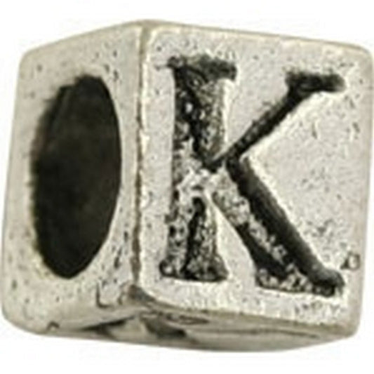 Pewter-5.5mm Block Letter-K-Bead-Antique Silver-Quantity 1