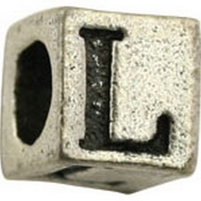 Pewter-5.5mm Block Letter-L-Bead-Antique Silver-Quantity 1