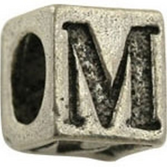 Pewter-5.5mm Block Letter-M-Bead-Antique Silver-Quantity 1