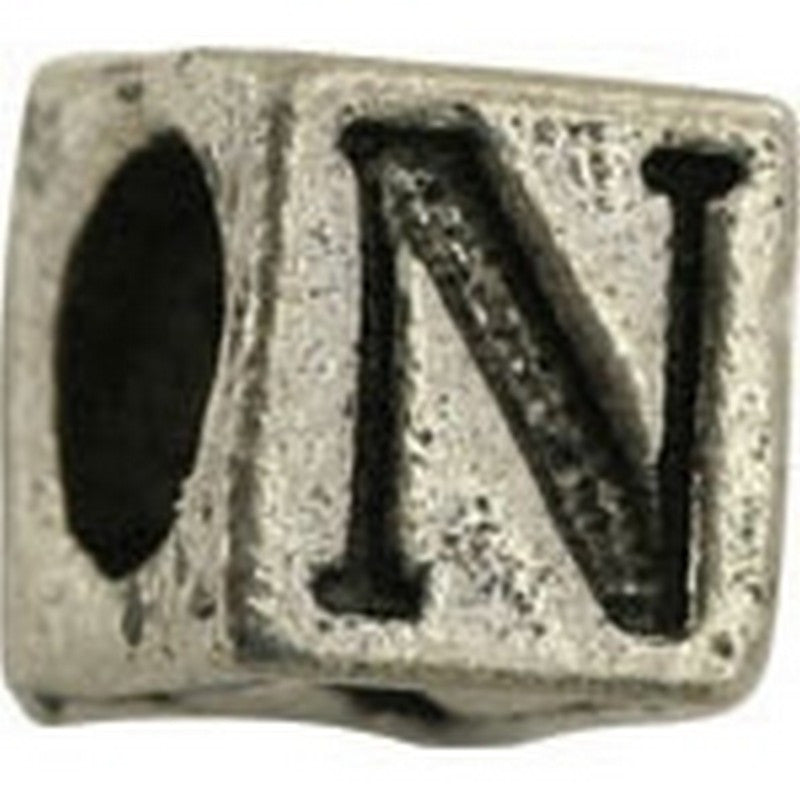 Pewter-5.5mm Block Letter-N-Bead-Antique Silver-Quantity 1