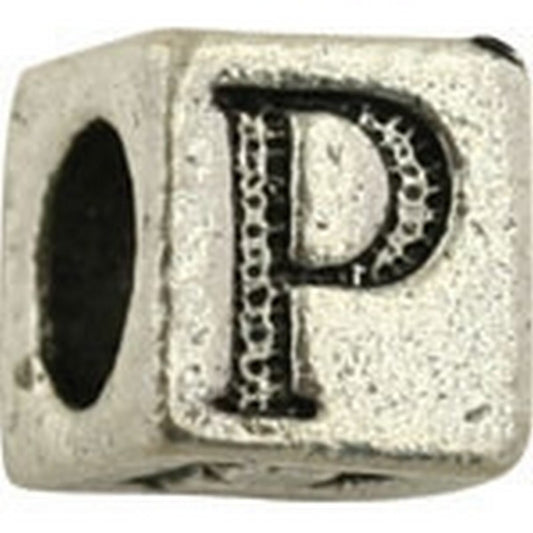 Pewter-5.5mm Block Letter-P-Bead-Antique Silver-Quantity 1