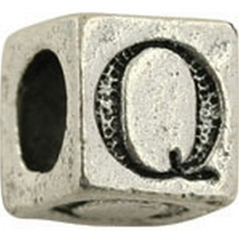 Pewter-5.5mm Block Letter-Q-Bead-Antique Silver-Quantity 1