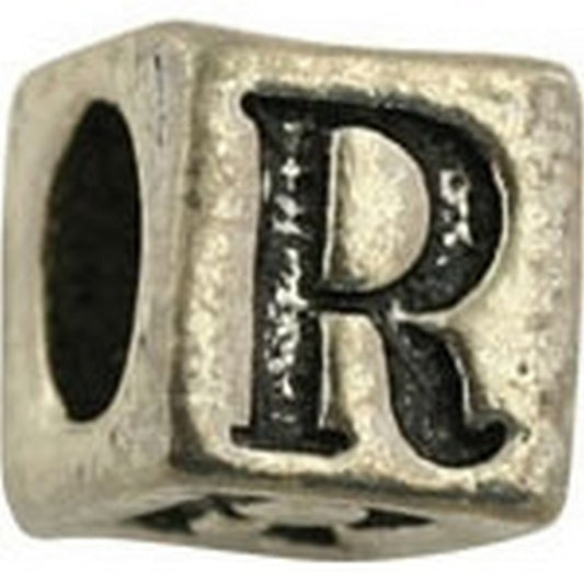 Pewter-5.5mm Block Letter-R-Bead-Antique Silver-Quantity 1