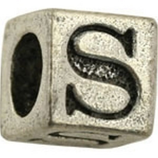 Pewter-5.5mm Block Letter-S-Bead-Antique Silver-Quantity 1