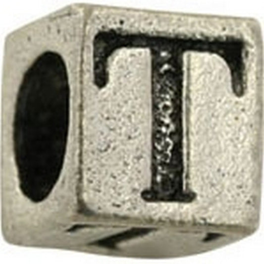 Pewter-5.5mm Block Letter-T-Bead-Antique Silver-Quantity 1