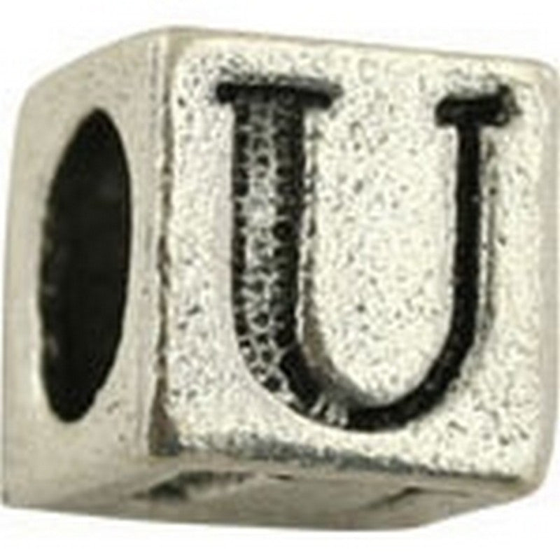 Pewter-5.5mm Block Letter-U-Bead-Antique Silver-Quantity 1