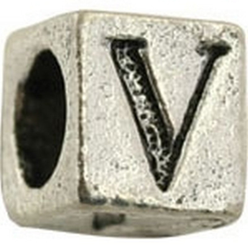 Pewter-5.5mm Block Letter-V-Bead-Antique Silver-Quantity 1