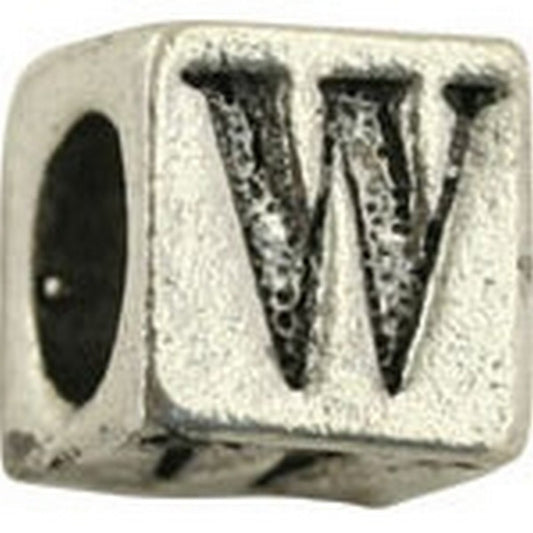 Pewter-5.5mm Block Letter-W-Bead-Antique Silver-Quantity 1